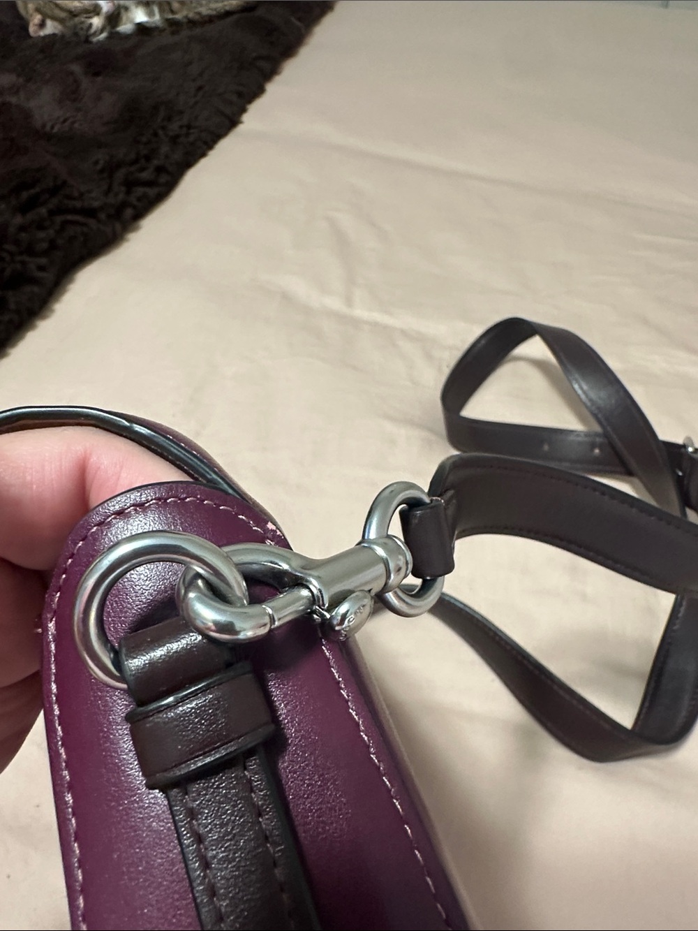 Coach Plum Leather Turnlock Crossbody with Brown Strap - Picture 7 of 10